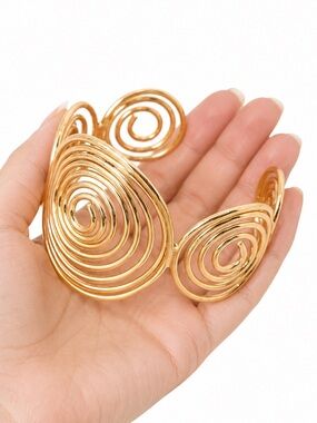 Boho Multi Layer Spiral Bracelet Gold Wide Cuff Retro Adjustable Statement